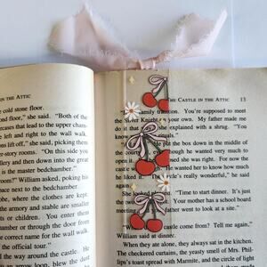 Daisy Flowers Bows Cherry Bookmark Clear Acrylic Pink Coquette Bookish Gift
